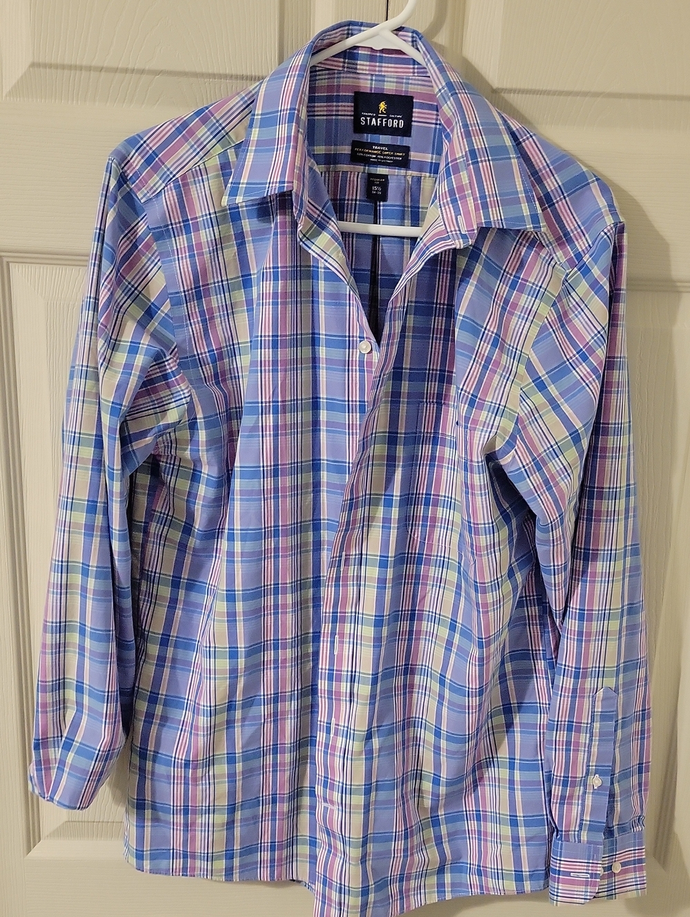 Stafford Plaid Dress Shirt in Blue, Pink & Cream